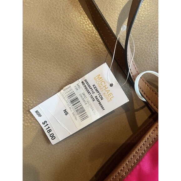 Michael Kors Kempton Raspberry Pink MD Pocket Tote Bag Nylon Medium NEW - Picture 12 of 14